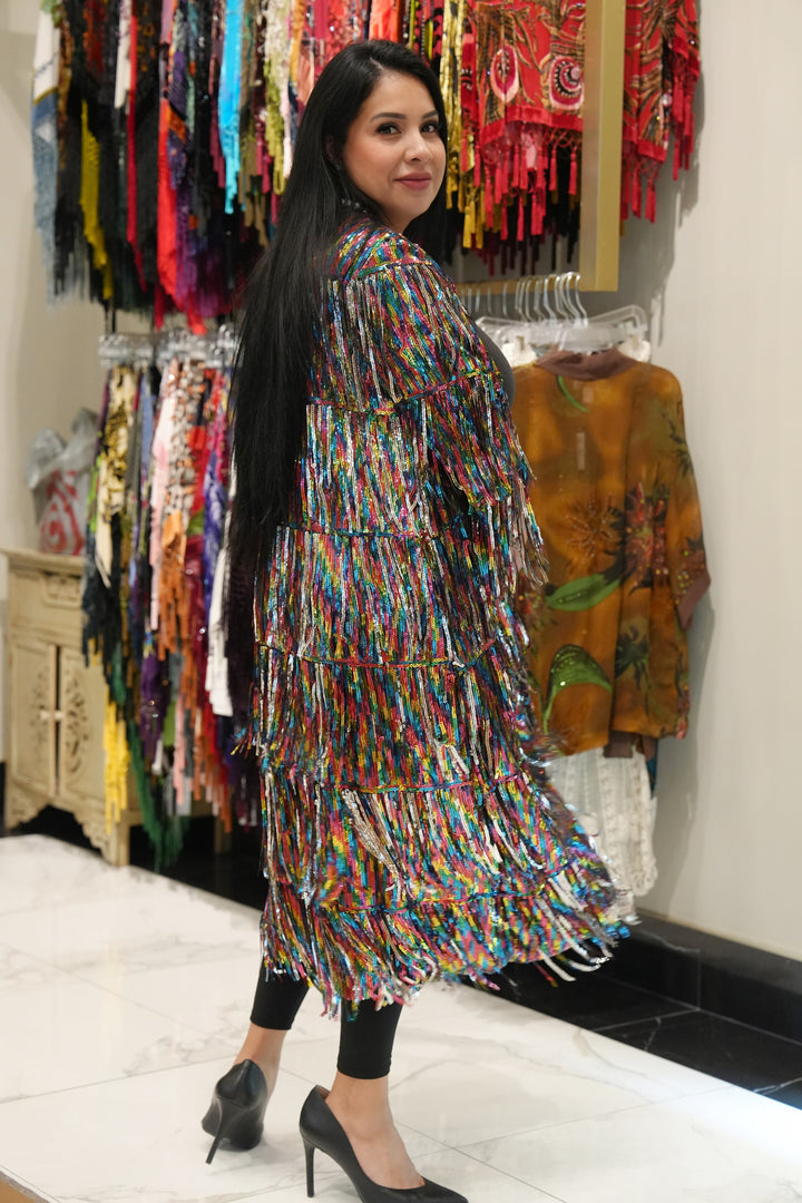 Sequin Fringe Duster Jacket