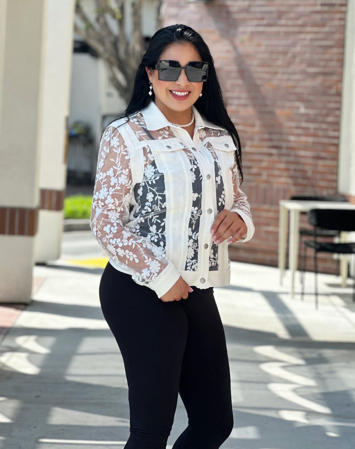 3D Floral Mesh Jacket