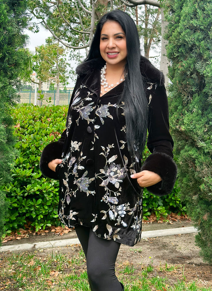 Velvet Floral Embroidered Coat